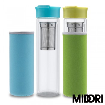 MIDORI 雙層玻璃泡茶瓶-二入(藍+綠)